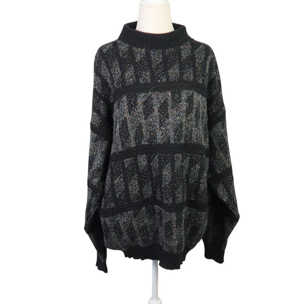 Vintage 90s Cambio Black and Grey Geometric Wool Blend Sweater Mens L